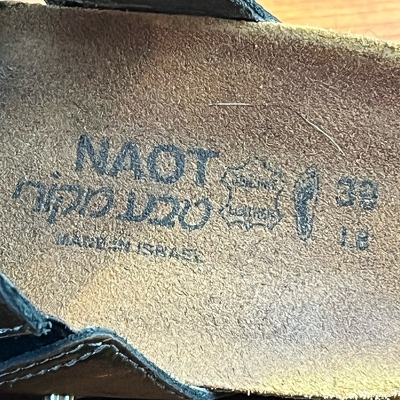 NAOT Leather Metallic Bronze Strappy Sandals Cork Made is Israel Sz 8 Rhinestone - Picture 9 of 14